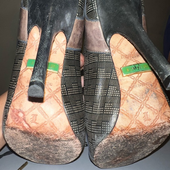 L.a.m.b. Lamb Gwen Stefani Oxford peep toe lace tongueless leather heels booties - Picture 6 of 10